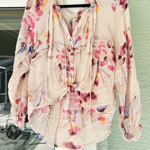 Floral Pink and Cream Women's Top